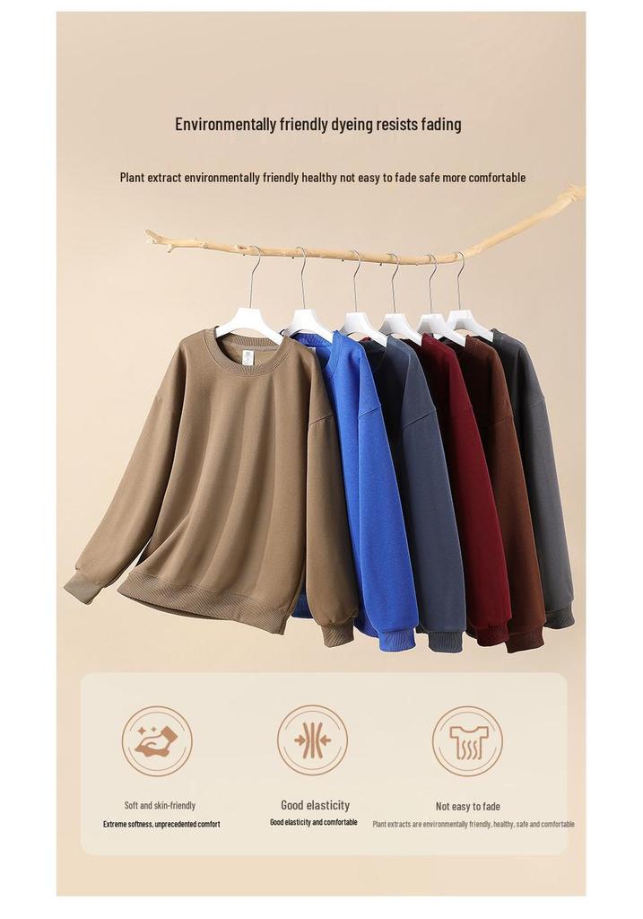 2026 Autumn Unisex 300g Cotton Round Neck Drop Shoulder Sweatshirt - Loose, Comfortable, and Skin-Friendly
