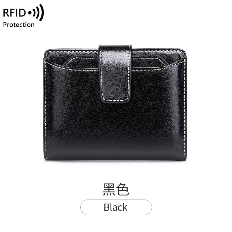 Neue Damen Geldbörse Reißverschluss Schnalle Kartenetui Ölwachsleder Wechselgeldfach Mode Kurze Geldbörse