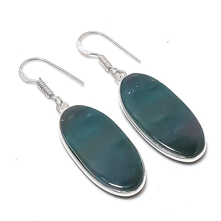 

Natural Bloodstone Gemstone 925 Sterling Silver Jewelry Earring 1.97 AEE-10932