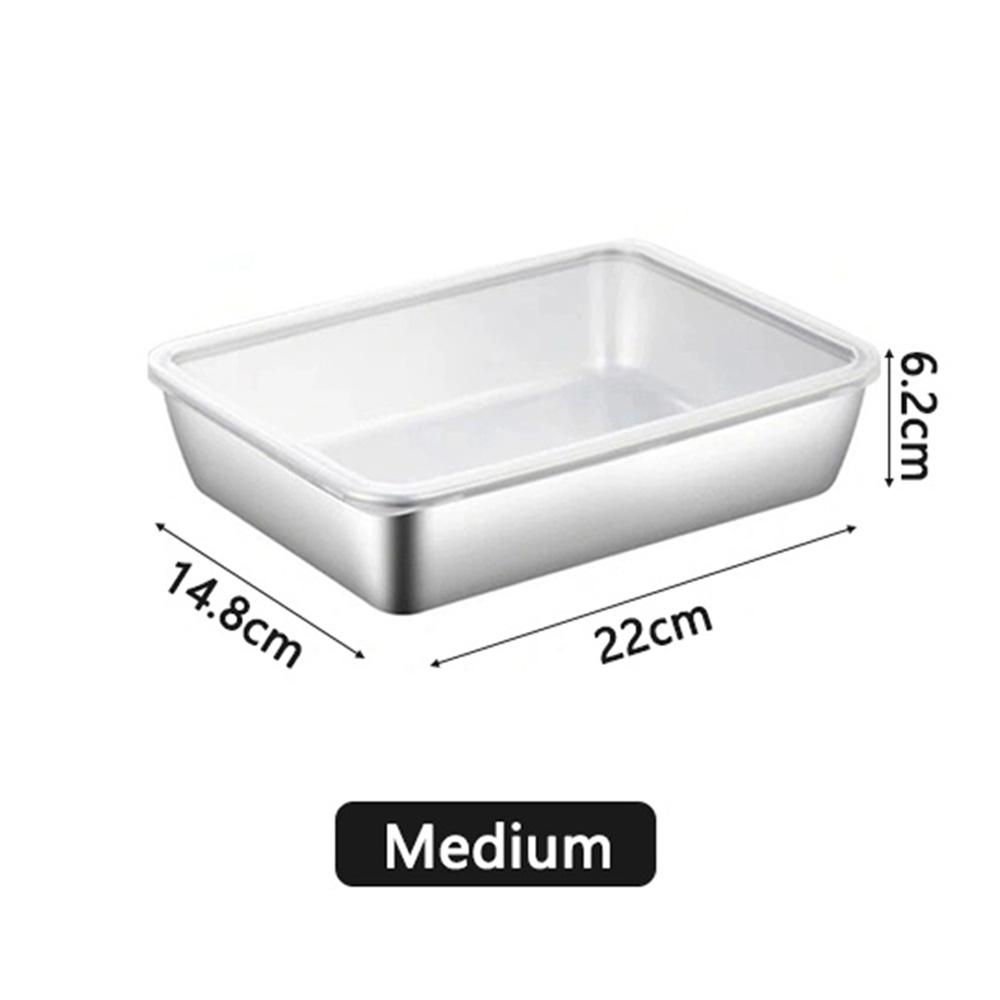 Stainless Steel Fresh Keeping Container with Cover Refrigerator Refrigerating Packing Box Outdoor Picnic Food Storage 3 Sizes