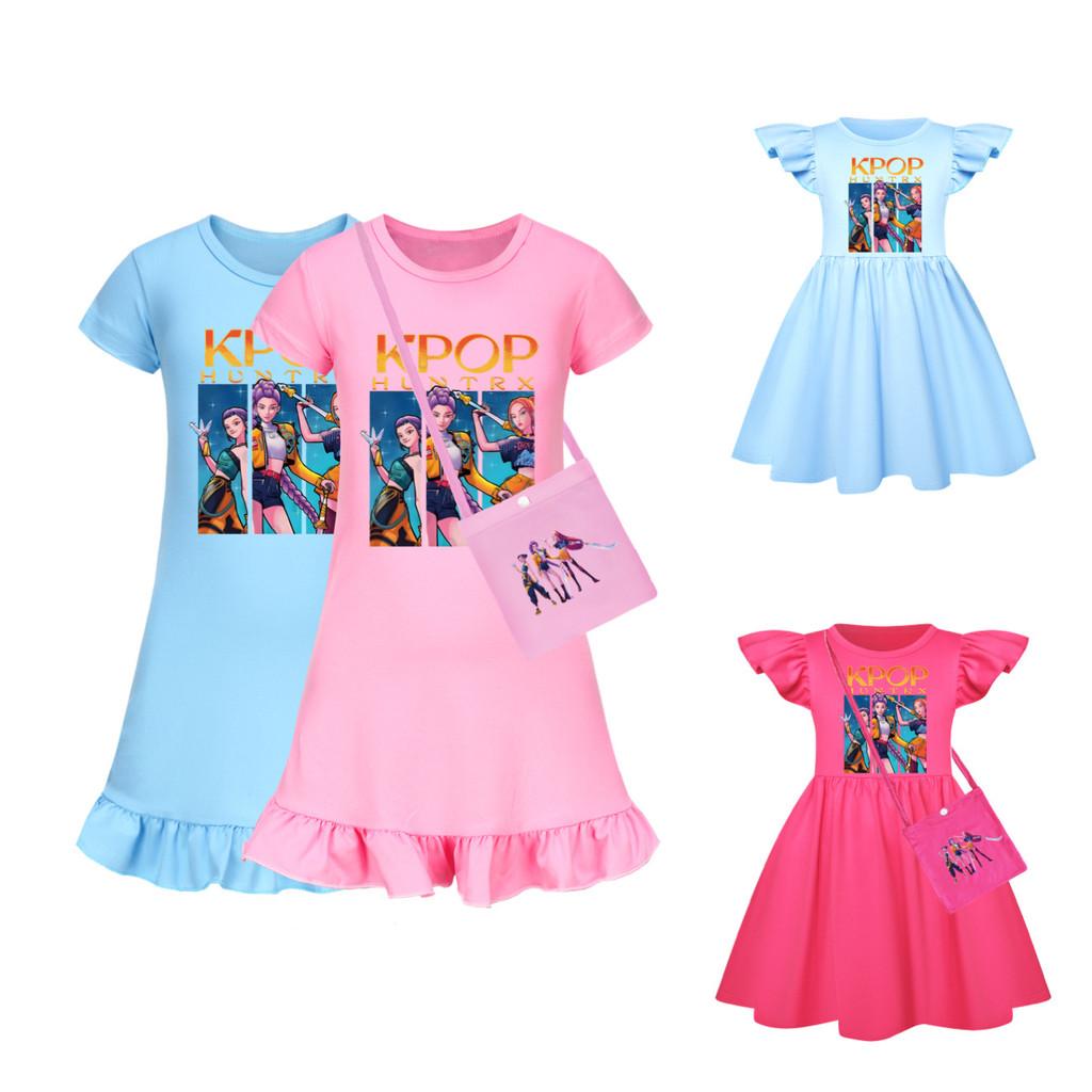 Kpop Demon Hunters Girl Short Sleeve Sleep Dress With Ruffled Hem For Ki Comfort