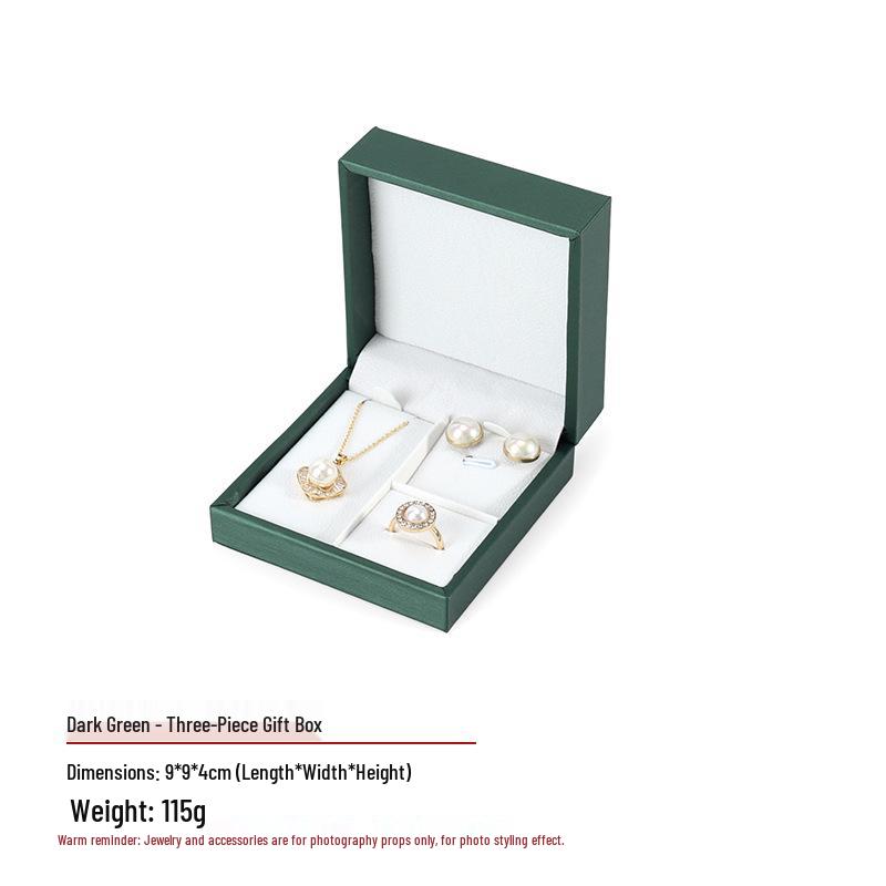 Exquisite Brushed Leather Right-Angle Jewelry Box - Small Three-Piece Set for Earrings, Rings, and Necklaces