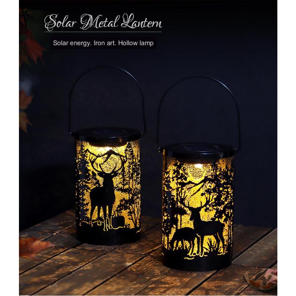 Wrought Iron Deer Solar Lamp Etching Hollow Lamp Garden Decoration Garden Projection Lamp Hanging Lamp Decoration
