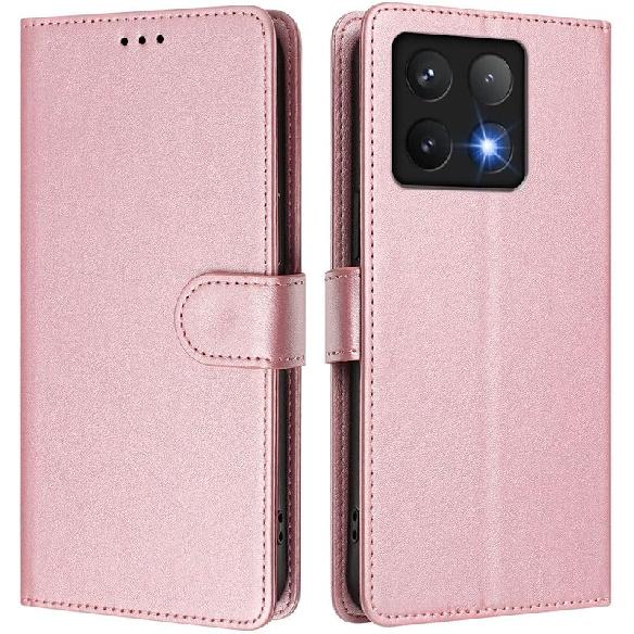 

Wallet Case for Xiaomi 14T Pro, [RFID Blocking] 3 Card Holder Stand [Shockproof TPU Interior Case] PU Leather Magnetic Protective Flip Case for рожевий колір золота