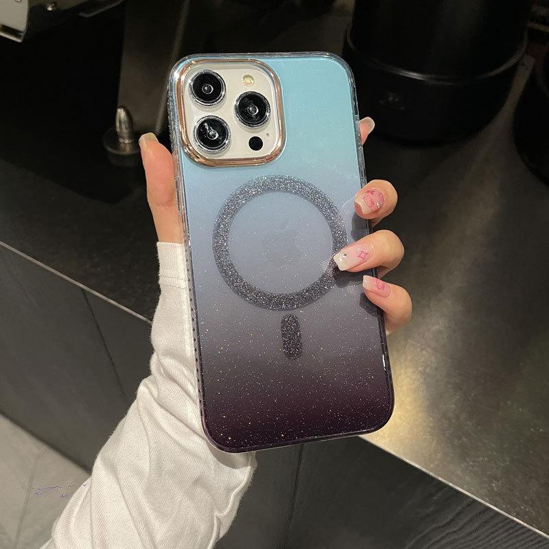 Glitter Powder Suitable for Apple 16 Gradient Magnetic Charging Mobile Phone Case Creative IPhone 15 Fall 14 ProMax Protection Case