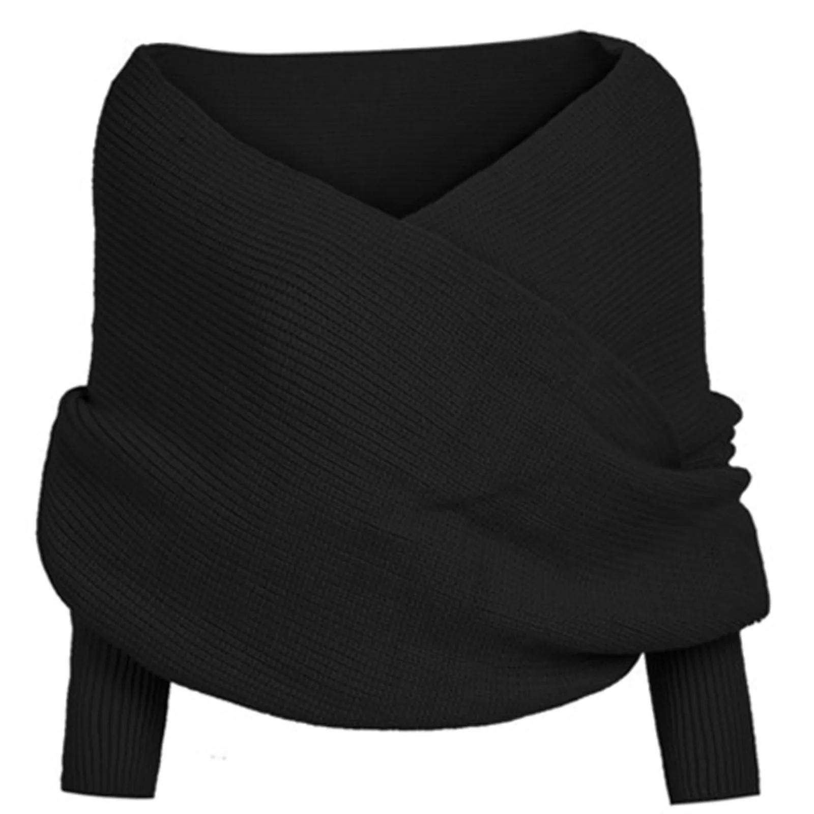 Женский вязаный свитер, топы, шарф с рукавами, зимние теплые шарфы-шали One Size