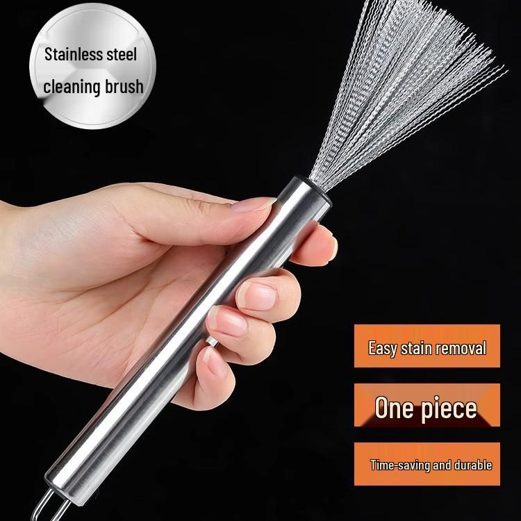 Stainless Steel Long Handle Pot Brush with Scouring Pad for Kitchen Cleaning