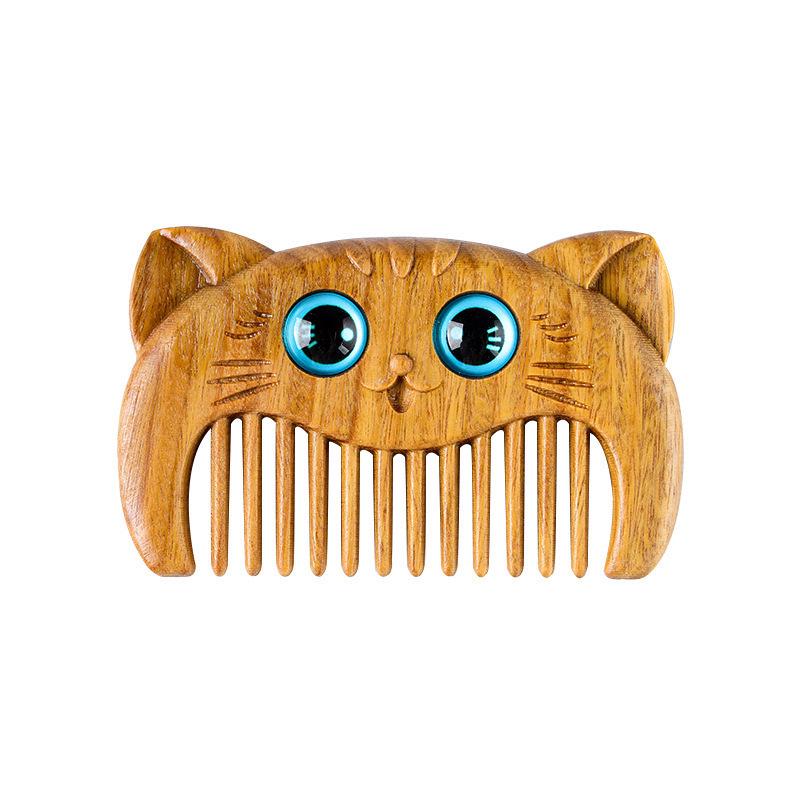 Retro Cat Kitten Sandalwood Mini Comb - Carved Green Portable Gift