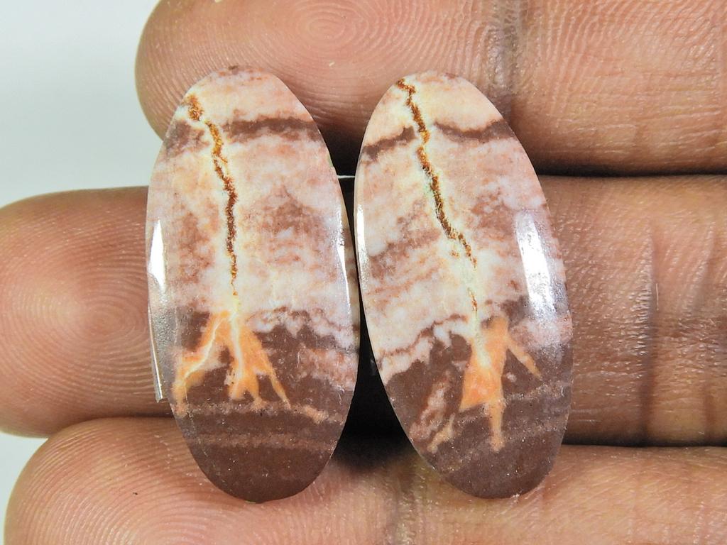 Natural Zebra Jasper Matched Pair Oval Cabochon Earring Gemstone 13X27MM ET-14