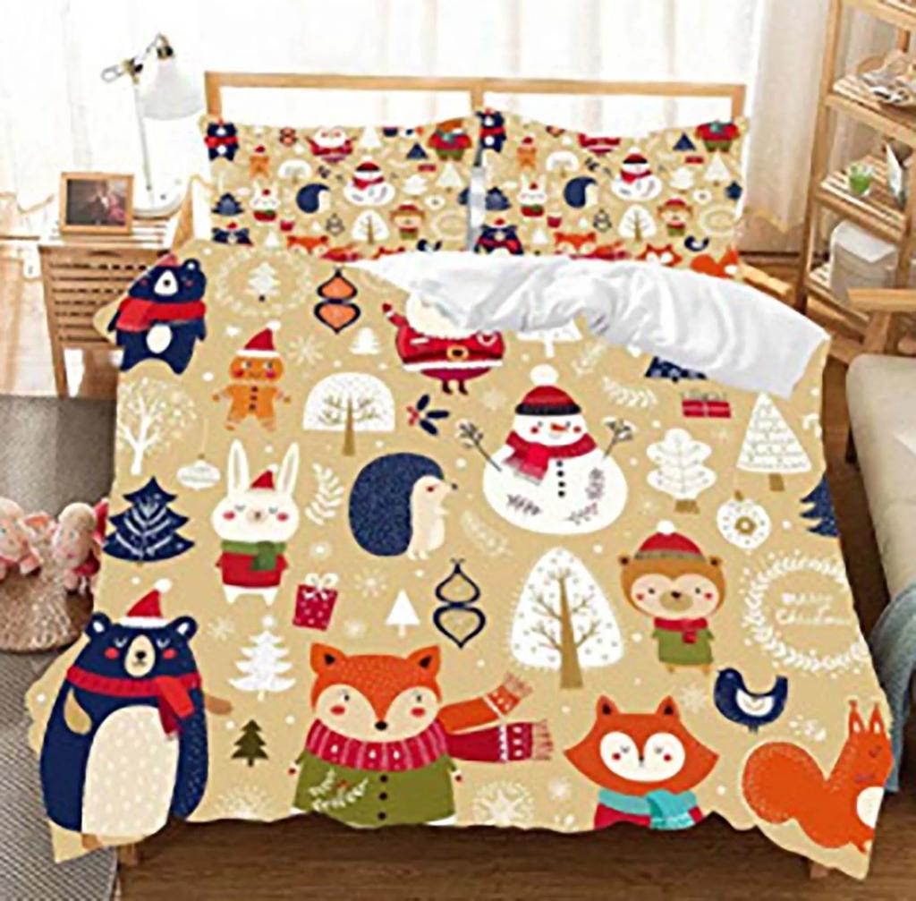 Red Christmas Duvet Cover Santa Claus Snowman Bedding Set Microfiber Cartoon Comforter Cover With Pillowcases