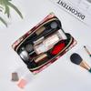 Pink Red Rose Print Large Travel Makeup Bag Pouch Cosmetic Bags Leather Waterproof Toiletry Bag for Women Valentine's Day Gifts