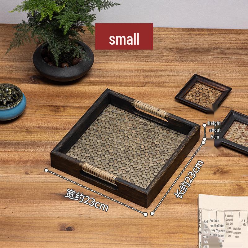 Thai Bamboo-Woven Solid Wood Tea & Serving Tray