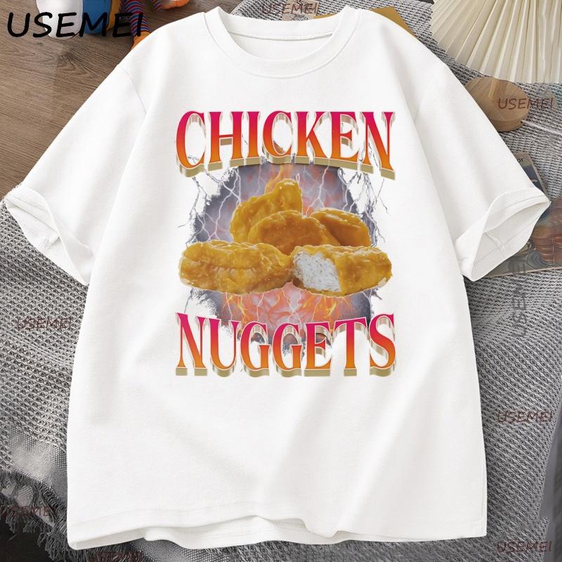 Funny Chicken Nuggets Tshirt Unisex 90s Vintage Cotton Short Sleeve Tshirt Casual Round Neck Graphic T Shirts Loose Printed Tees