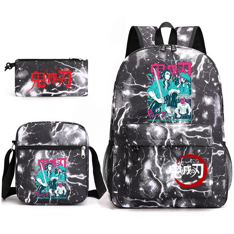 Demon Slayer Anime Print School Backpack Set 3Pcs Include Backpack Shoulder Bag Pencil Case for Boys Girls Students