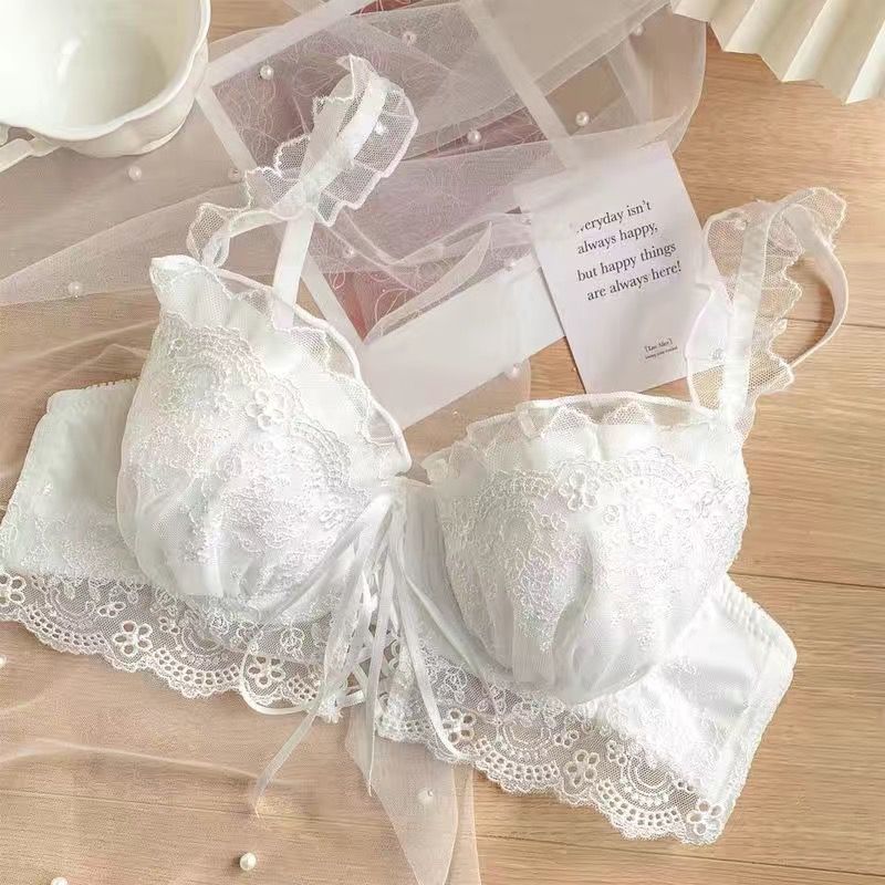 Japanese Sweet Girly Wireless Bra Set, Push Up Anti-Sag Corrective Small Bust Teen Girls Lingerie Set