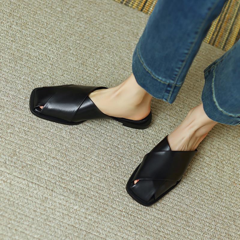 

Баотоу полутапочки женская верхняя одежда 2025 новые сандалии без каблука ленивые туфли на плоской подошве 40 чёрный