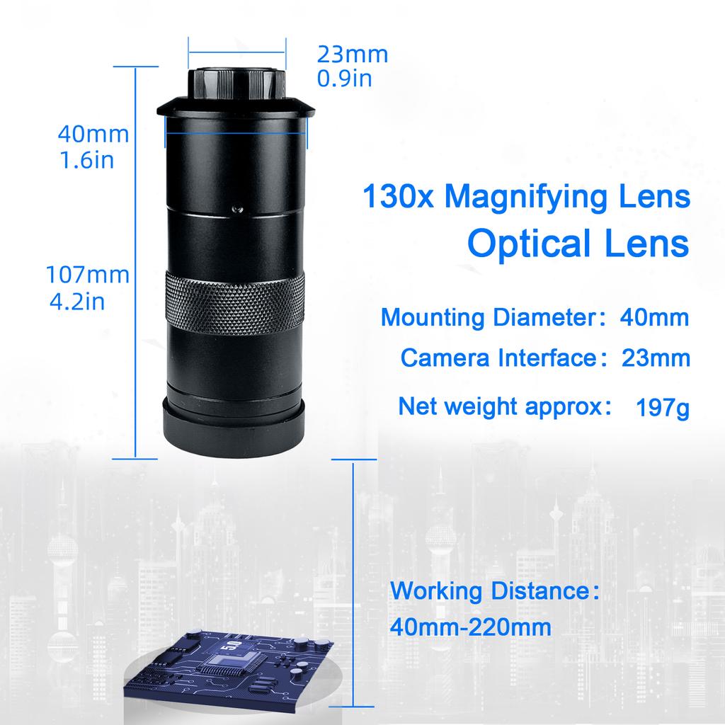 YIZHAN 130X 150X 180X Zoom C-Mount Lens Magnification Adjustable 25mm For Electron Video Microscope Accessories Monocular Camera