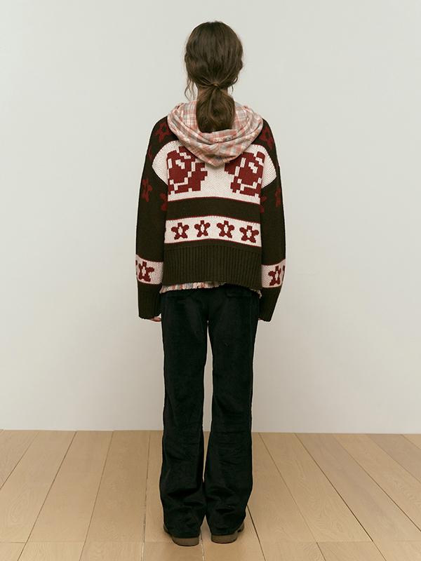 KIRSH Wool Cowichan Knit Zip-Up [Brown]