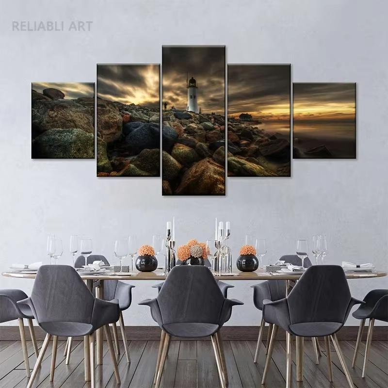 5 Stück Cleopatra Ozean Leinwandbild Wandkunst Oranger Himmel Ozeanstrand Multi Türkei Sandstrand Sonnenaufgang Wanddekoration Ohne Rahmen