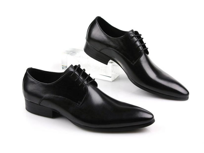 British Pointed Toe Men's Formal Leather Shoes - Cowhide Wedding Shoes