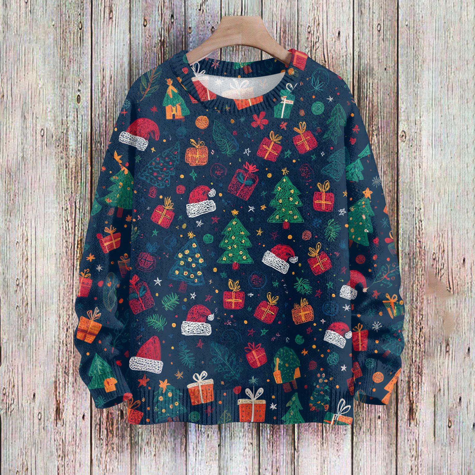 

Рождественские толстовки для женщин Вязаный свитер Милая рубашка Осенний свитер с круглым вырезом Топы XL