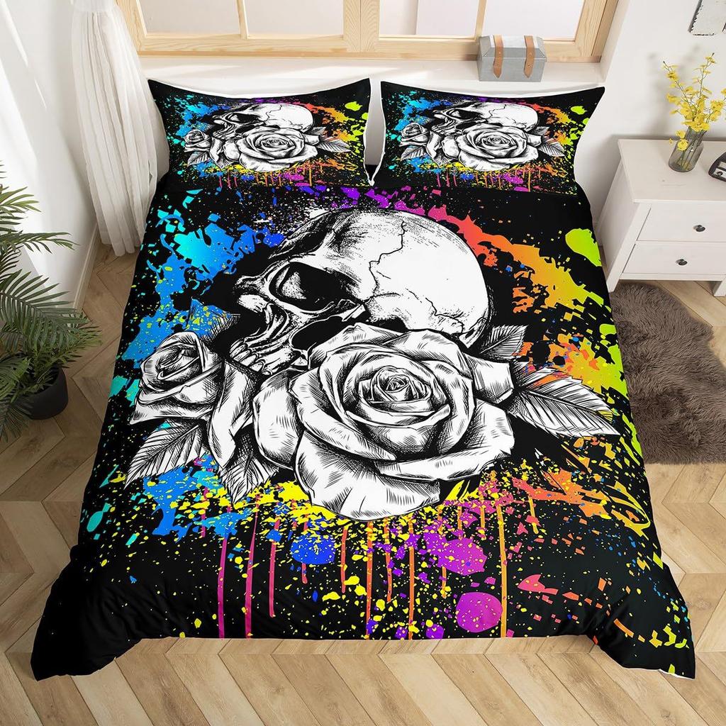 Color Skull Digital Printing Quilt Cover Bedding Home Textile Polyester Quilt Cover Three-Piece Set