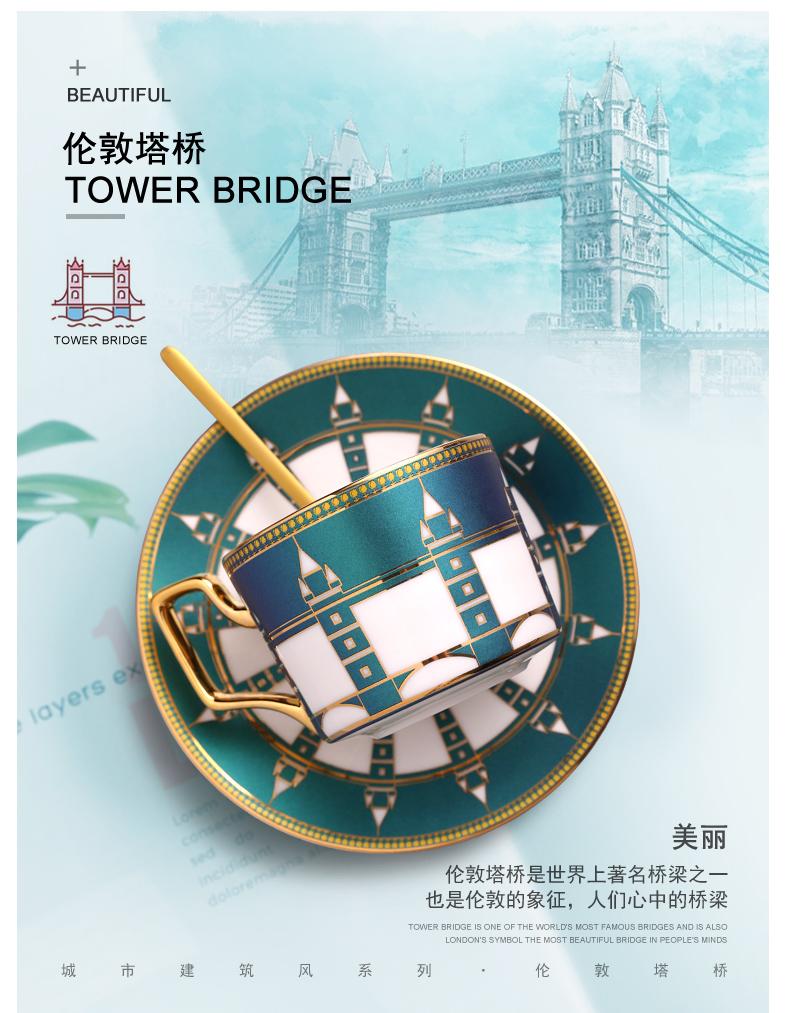 Luxury European Tower Bridge Ceramic British Coffee Cup And Saucer Spoon Set Home Afternoon Tea Milk Flower Tea Cup Mug