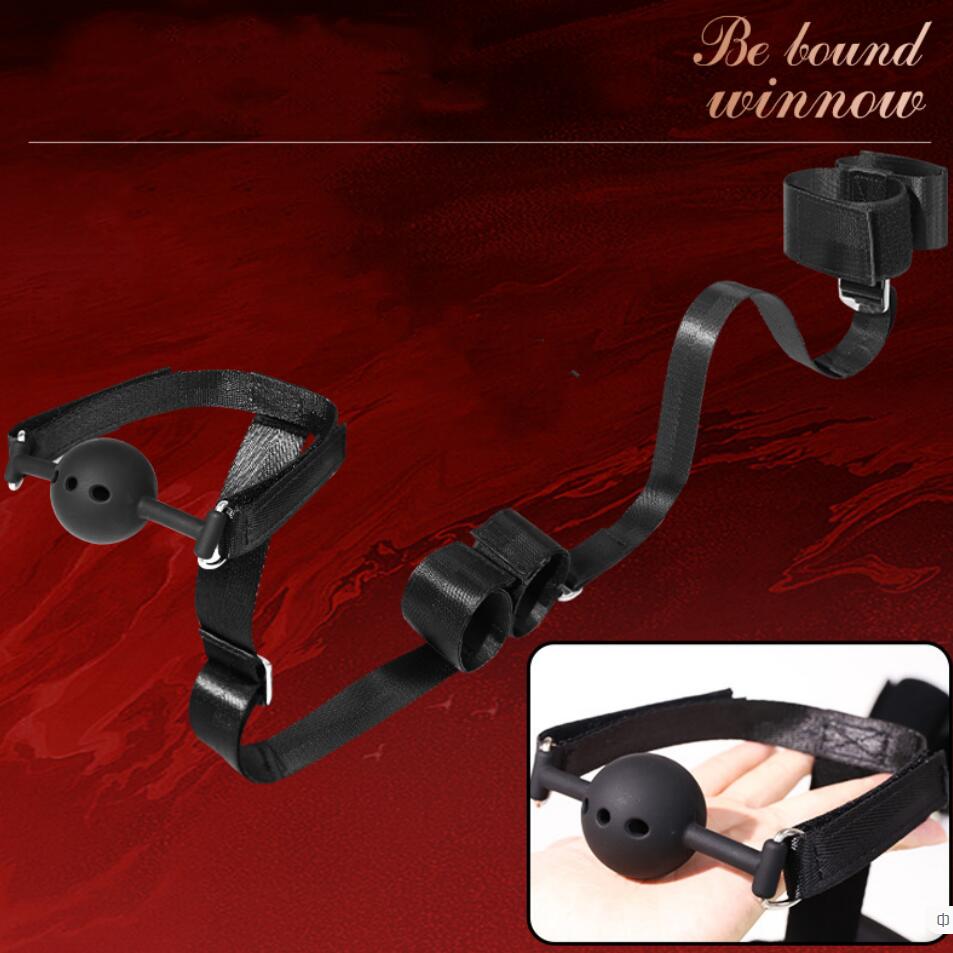 Sex Bondage Set Handcuffs + Footcuffs + Gag SM BDSM Dog Bones Silicone Gag Balls Drooling Sex Furniture Couple Play Toys Cosplay