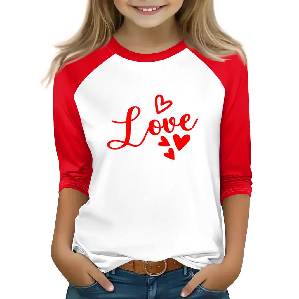 Oberteile für junge Mädchen von 4–16 Jahren, Rundhalsausschnitt, 3/4-Ärmel, T-Shirts, trendige Oberteile, Outfit-T-Shirts