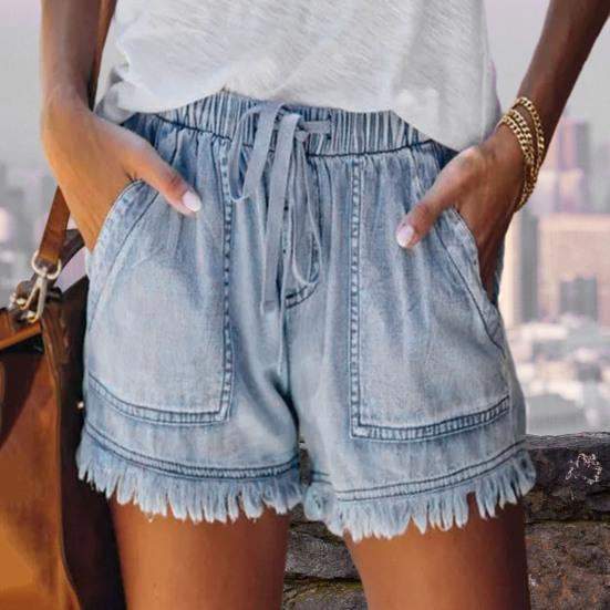 Vita media Cintura elastica Pantaloncini da donna Con coulisse Tasche larghe sulle gambe Assorbimento del sudore Polsini con nappe in tinta unita Pantaloncini sportivi Streetwear