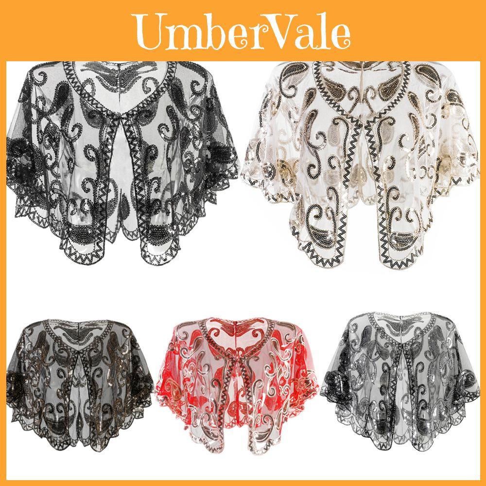 Elegant Women's Evening Cape With Stunning Sequin Detail For 1920s Flapper Weddings