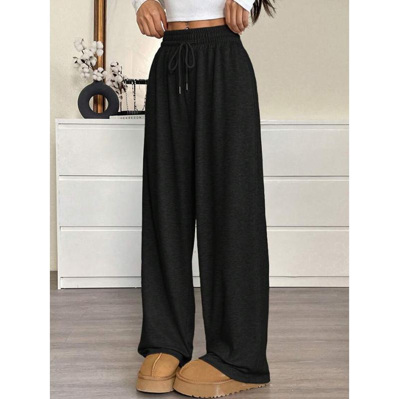 Women's Autumn Winter New European American Style Solid Color Casual Pants Fashion Versatile Loose Lazy Style Wide Leg Trousers