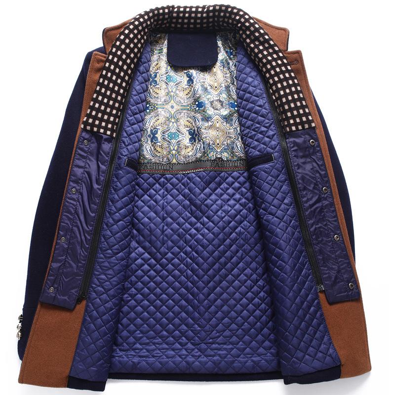 Jesień Zima Męskie Płaszcze Wełniane Smart Casual Gruby Ciepły Wełniany Trencz Odzież Wierzchnia Męski Stójka Moda Odpinany Szalik Płaszcze