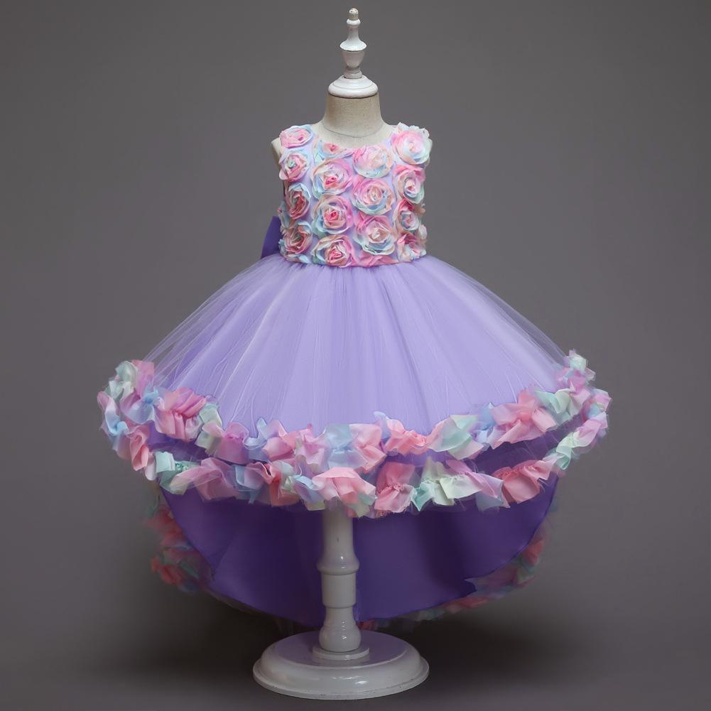 Colorful Princess Puffy Wedding Dress for Girls with Train