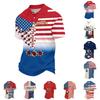 Men's 250th Anniversary Short Sleeve Shirt USA Flag Patchwork Polo Shirt with Embroidered USA Text and Floral Detail