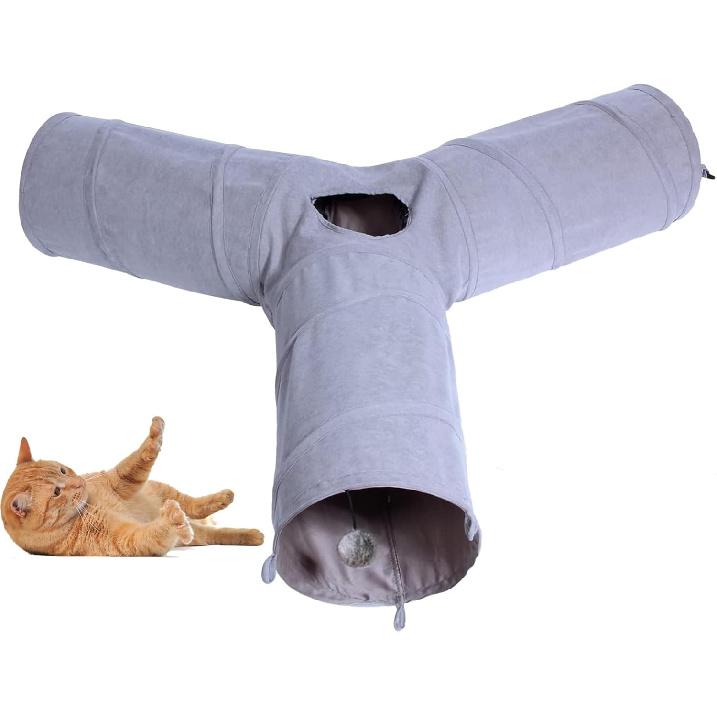 Cat Tunnel, Durable Suede Collapsible Cat Play Tube Toys with Play Ball, Indoor Cat Tunnel for Cat, Puppy, Kitty, Kitten, Rabbit (Small)