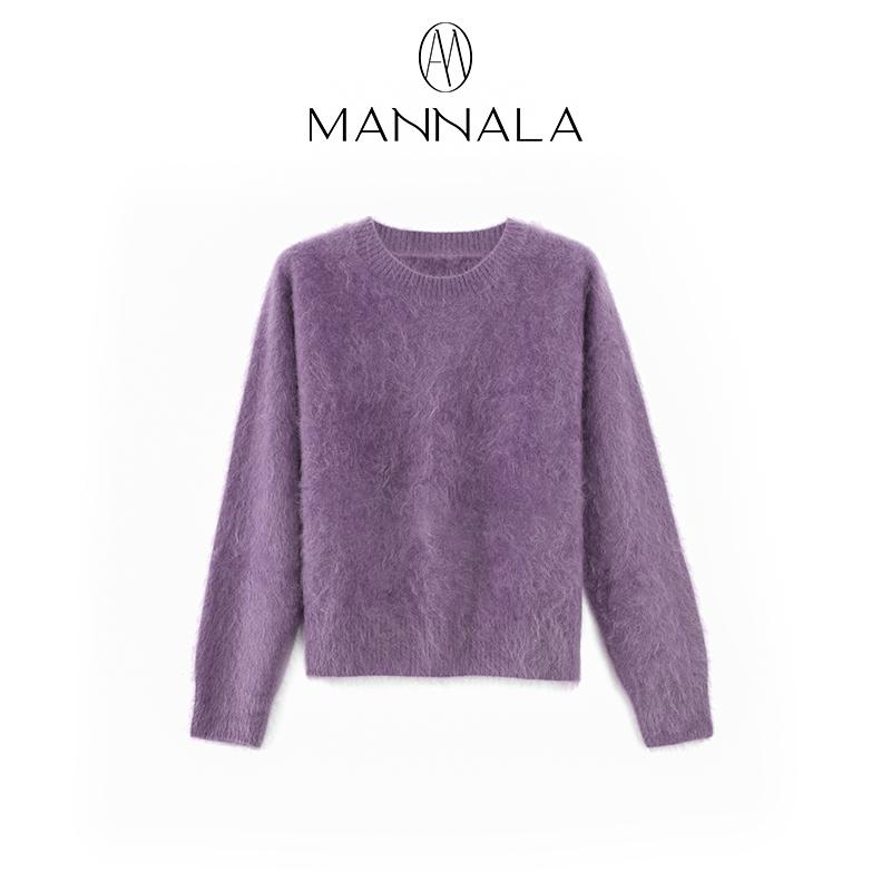 Classic Round Neck Cashmere Sweater - Autumn/Winter, Short, Brushed Wool, Flocked, Simple Design.