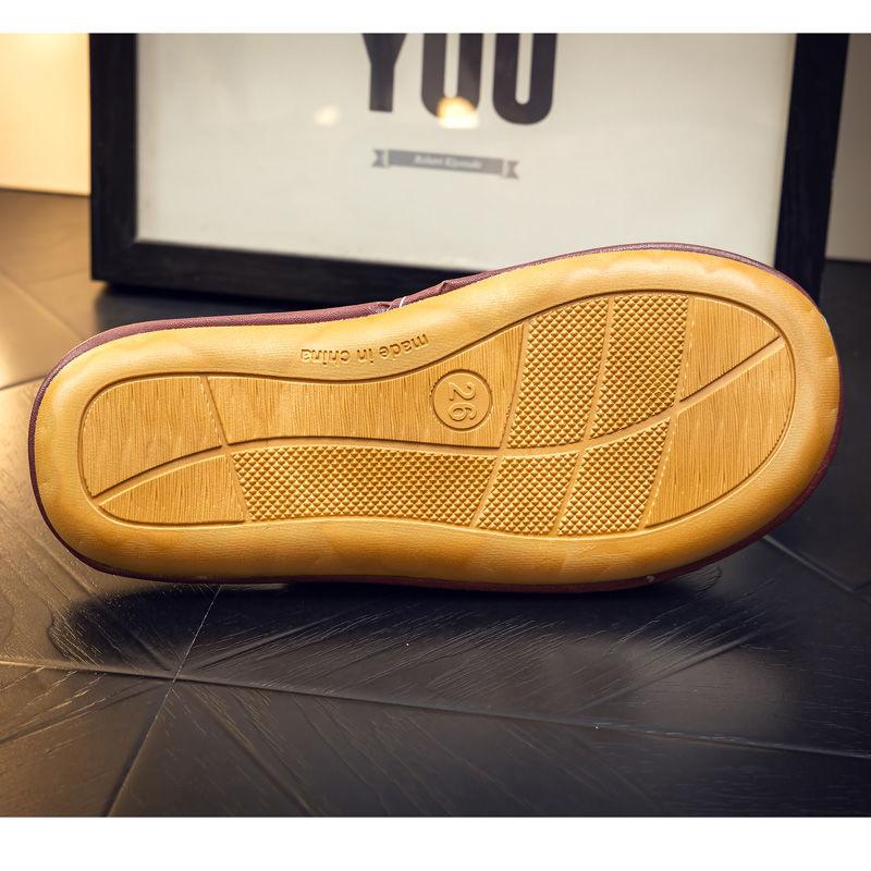 Linen surface breathable autumn and winter velvet warm men and women couples elderly home cotton slippers indoor thick bottom non-slip