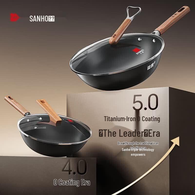 Sanhe 34CM Black Titanium-Iron Non-Stick Wok