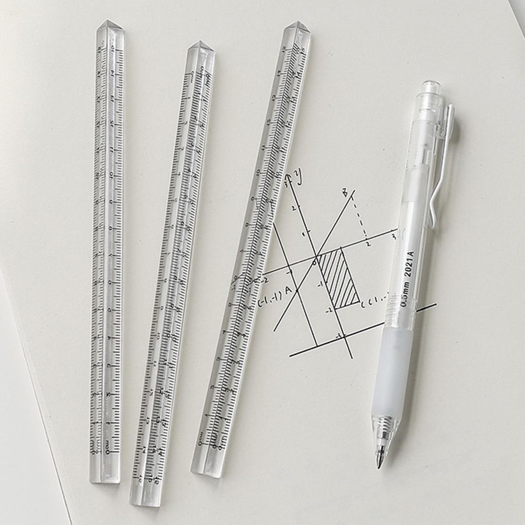 0-15cm Three-sided Straight Ruler Transparent Acrylic Ruler Math Drawing Tool for Engineer Artist Designer Architect