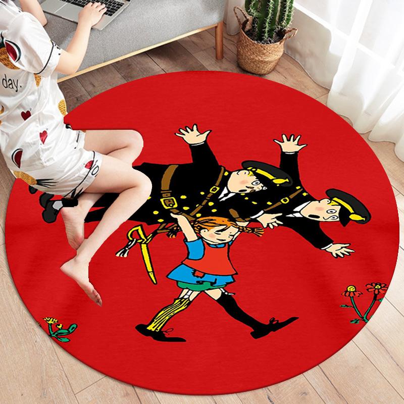 Pippi Longstocking Round Area Rug,Carpet Rug for Living Room Bedroom Sofa Playroom Decor,Non-slip Floor Mat