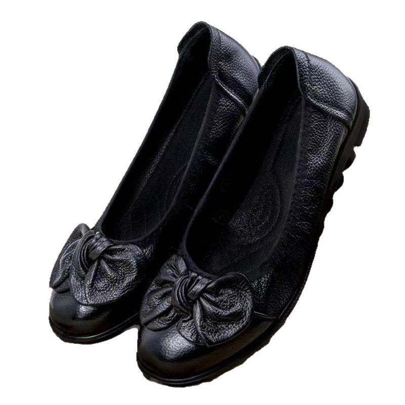 Bow soft sole single shoes female real soft leather shoes spring and summer comfortable leather shoes flat non-slip Doudou shoes