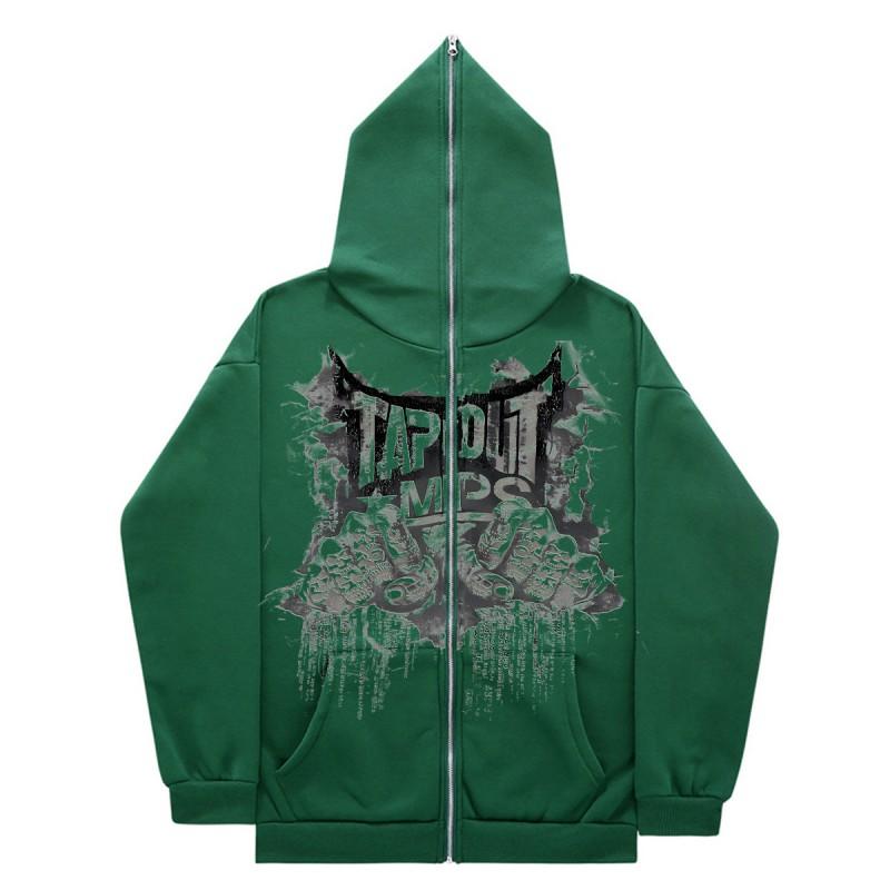 Oversized Zip-Up Hoodie Unisex Streetwear Gothic High-Street Sweatshirt Fall Casual Long Sleeve