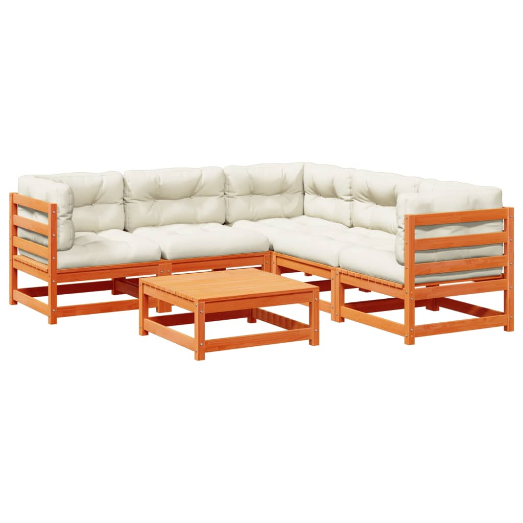 6 Piece Garden Sofa Set with Cushions Wax Brown Pine Wood