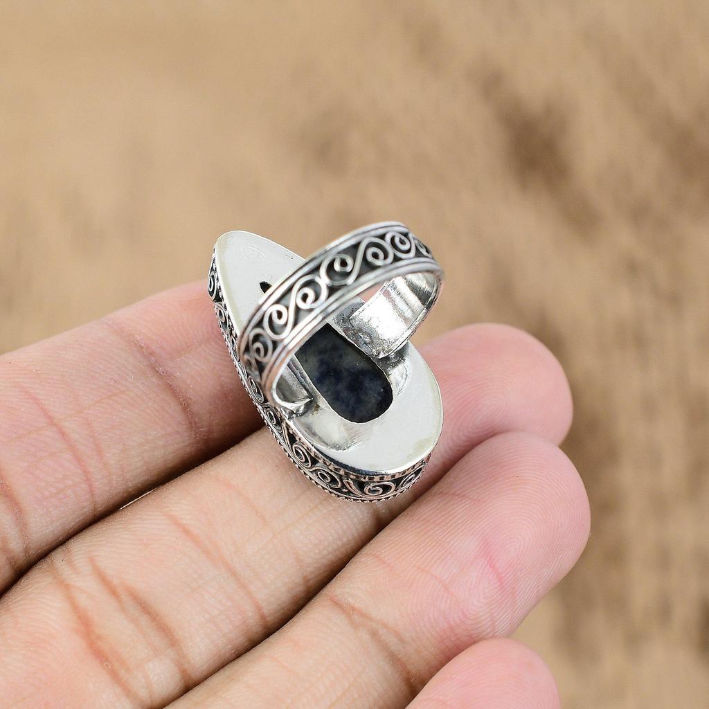 Natural Sodalite Sterling Silver Multi Stone Wedding Vintage Ring Jewelry Size 8