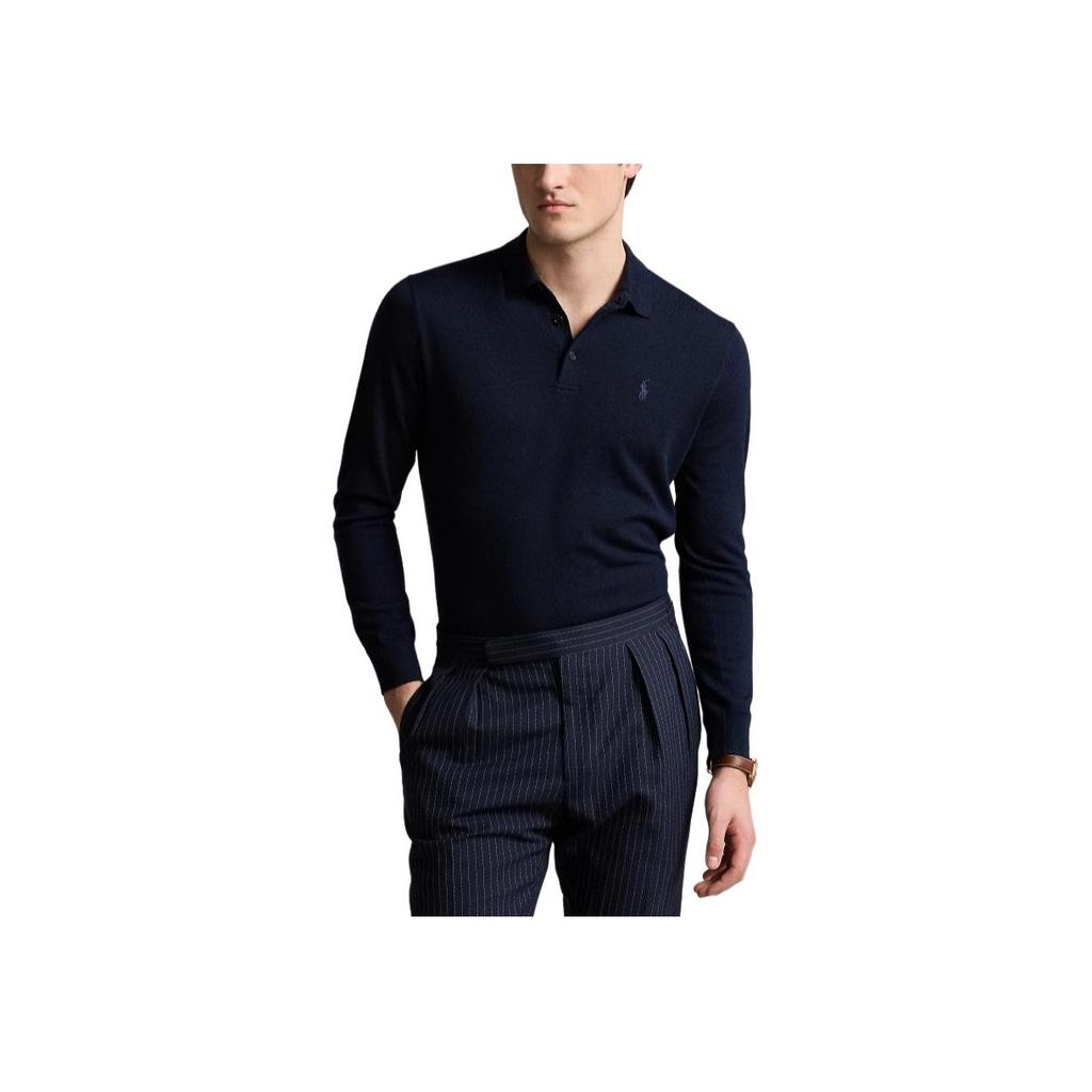 Polo Ralph Lauren Solid Logo Embroidered Knit Sweater Men sweater Hunter-Deep-Blue MNPOSWE16821901-400