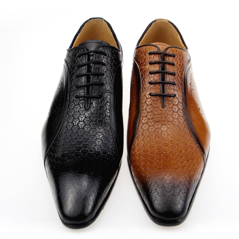Moda Alta Calidad Formal Zapatos de Cuero Genuino para Hombre Noche Boda Calzado Cómodo Zapatos con Tallado Lateral Negro Marrón Brogue
