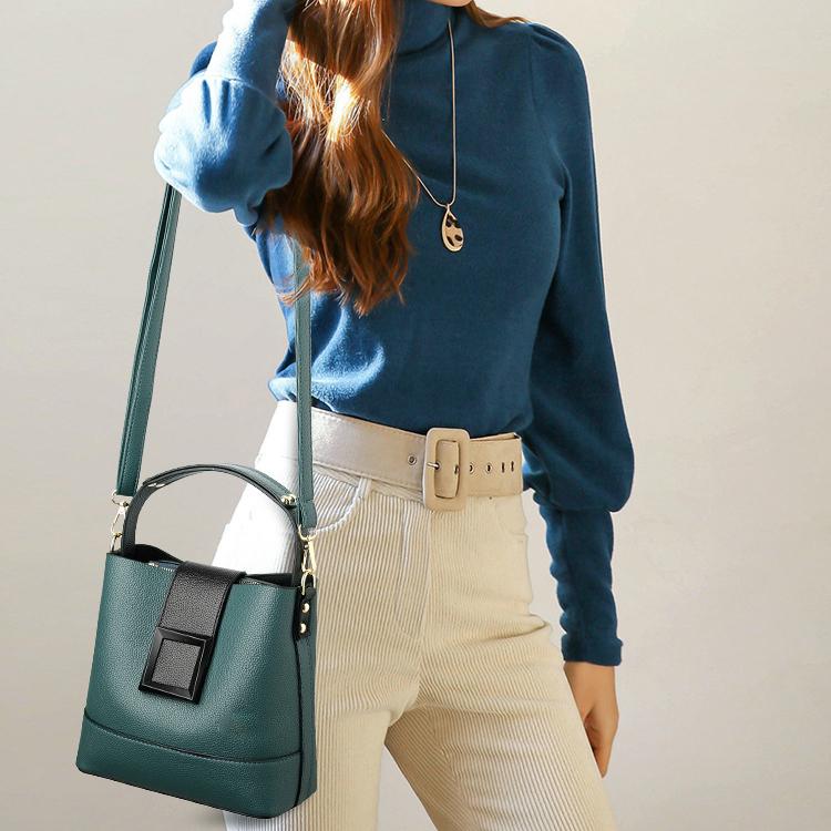 Small Elegant Solid Color Bucket Bag with Adjustable Shoulder Strap Versatile Crossbody Handbag for Women Lightweight with Zipper Closure