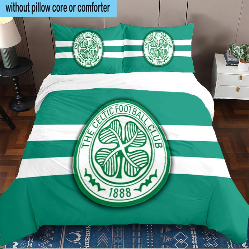3PCS Celtic Football Club Crest Printed Bedding Set, Includes A Duvet Cover and Two Pillowcases for Bedroom, Suitable for All Seasons