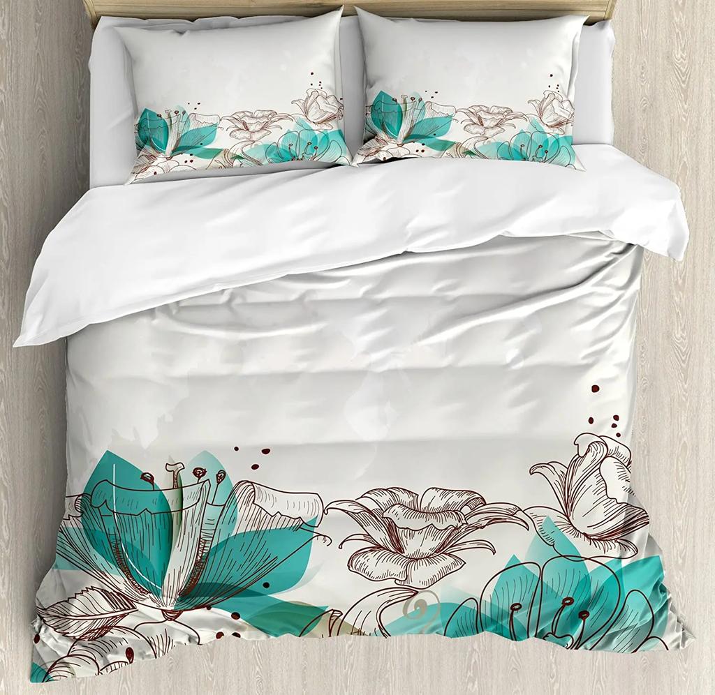 Blumiges Bettwäsche-Set für Schlafzimmer Bett Zuhause Mohnblumen der Frühlingssaison Pastorale Blumen Botanik Bettbezug Steppdeckenbezug und Kissenbezug